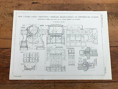 £28 • Buy 1914 Engineering Print - Aquitania . Bearing - Block Low Pressure Turbine Views