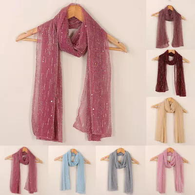 Islamic Women Muslim Glitter Scarf Cover Hijab Scarves Wrap Shawls Headscarf New • £4.79