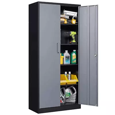 Metal Garage Storage Cabinet With 4 Adjustable Shelves 2 Locking Door For Home • $159.99