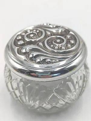 Vtg Avon Rich Moisture Cream Glass Vanity Jar Ornate Silver Lid Empty Orig Label • $9.99