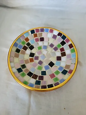 MCM Colorful Mosaic Tile Ash Tray Trinket Dish Bowl Gold Japan Retro Vintage • $9.99