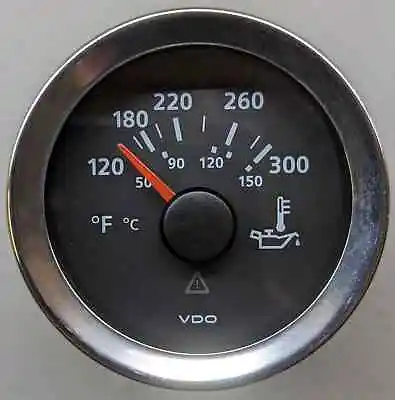 ViewLine Cockpit Glass 300F/150C Oil Temp Gauge Black Dial W/ Stainless Bezel • $59.99