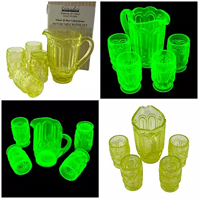 Weishar Moon & Stars Vaseline Glass Mini Pitcher Glasses Water Set A395 • $159