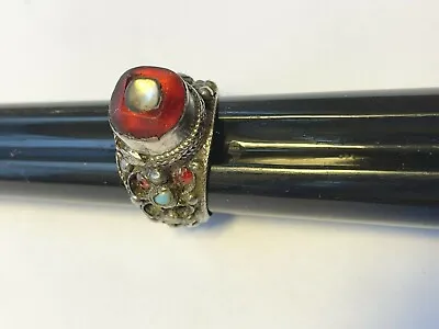 Old Ethnic Tribal  Bedouin Silver Glass Middle East Ring • $195