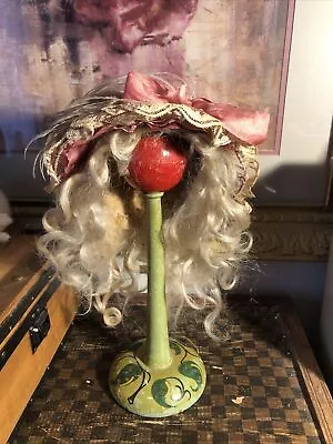 Antique Blonde Mohair Doll Wig W/ Wire Rim Hat …. As Is • $34.99