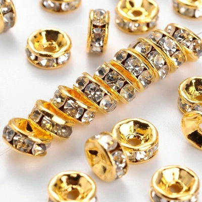 £3.46 • Buy Rhinestone Shamballa Bead Spacers Rondelle Bracelet Necklace Gold Col. 10 20 50