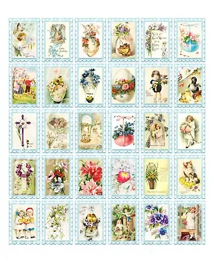 Handmade Set Of 30 Vintage Shabby Chic Easter FABRIC Stamps Quilt Cotton Panels • $14.80