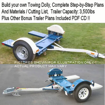Car Tow Dolly Plans Build Guide Step By Step Procedures PDF CD *Nice & Easy* • $12.97