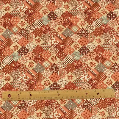 Vintage Small Calico Patchwork Fabric Rust Orange Cotton 1.8 YD • $20.70