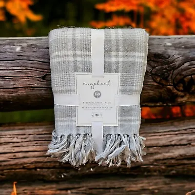 Angel Oak Flannel Cotton Throw Blanket Lightweight 50 X60  Gray White Plaid New • $26.99