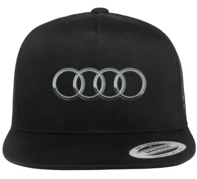 $22.99 • Buy Audi Car Auto Logo Emblem Printed On Black Hat Flat Bill Yupoong Trucker Cap