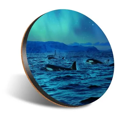 £3.99 • Buy 1x Round Coaster 12cm Orca Killer Whales Northern Lights Ocean #53115