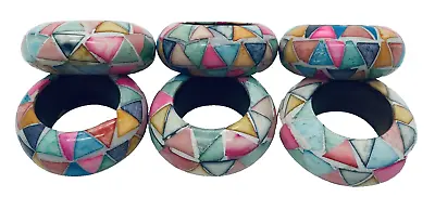 Napkin Rings Set Of 6 Mosaic Pastel Color Design India Vintage • $10