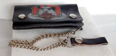 Vtg Harley Davidson Colorful Leather Biker Wallet W/ Chain & Leather Belt Loop • $124.99