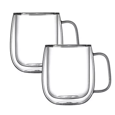 Double Wall Glass Coffee Mugs -16.9oz/500ml Insulated Clear Coffee Cups Set Of 2 • $21.99