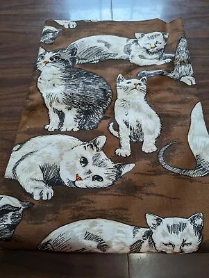 $50 • Buy VTG 1975 Riverdale Fabric Vault CATS GALORE 100 X50  Brown Fabric All Over Print
