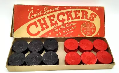 Vintage Comet Special By Halsam Wooden 24 Piece Checkers Red Box No. 418/24 • $16.50