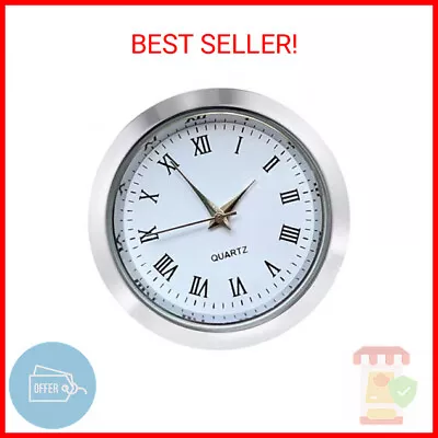 Mini Clock Insert 1-1/2 Round Quartz Movement White Face Silver Tone Bezel Ro • $14.75