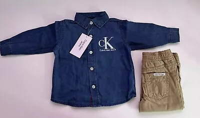 Calvin Klein Baby Boy Chambray Shirt  And Trousers 12Months Brand New With Tags • £55
