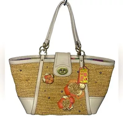 Coach Hampton Floral Appliqué Straw Bag • $75