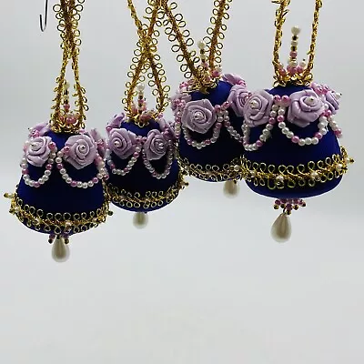 Vintage Fuzzy Purple  Bell Ornaments Set Of 4 • $15.26