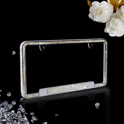 Luxury White Crystal License Plate Frame With Bling Oval Crystal For LEXUS GMC • $12.99