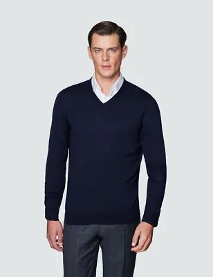 Hart Schaffner Marx Extra Fine Merino Wool V-Neck Sweater Navy Blue Men's SZ S • $32.99