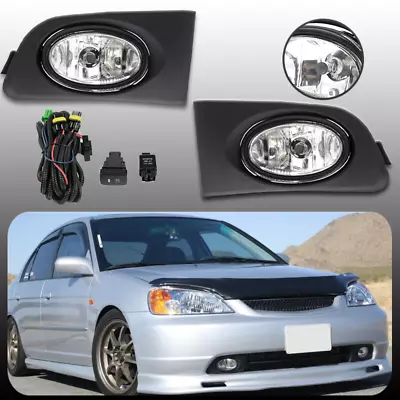 For 2001 2002 2003 Honda Civic Clear Front Bumper Fog Lights Lamp W/Switch Bulbs • $29.99