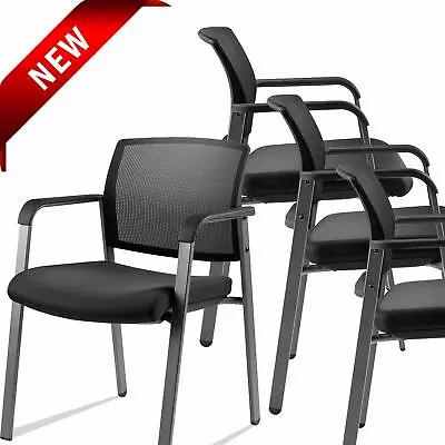 4PCS Mesh Back Stack Arm Chair Upholstered Fabric For Office School Church Guest • $291.98