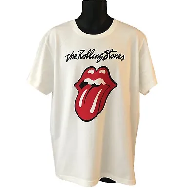 The Rolling Stones T Shirt Large White Tongue Rock Wear Graphic Print  • $32.97