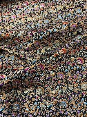 Black Multi Colored With Gold Small Floral - Silk Brocade Fabric - 29  Wide • $7.50