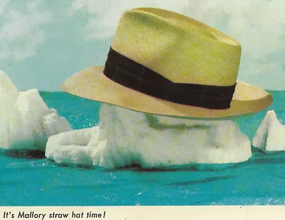 1955 Mallory Straw Hat Mid Century Mad Men  Cool As An Iceberg  Advert. Postcard • $10.99