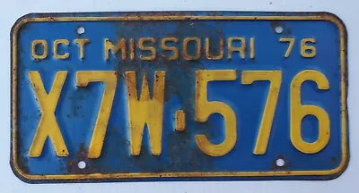 Old Vintage License Plate Missouri October 1976 License Plate X7W 576 • $15.99