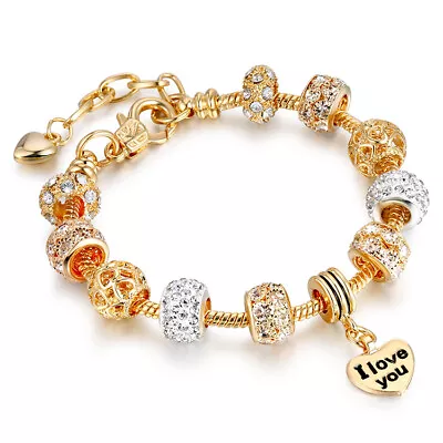 18K Gold Plated Heart   I LOVE YOU   Charm Bracelet Made With Swarovski Element • $9.99