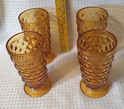 Lot Of 4 Vintage Indiana Glass Cubist Large 6   AMBER Drinking Glasses Set Of 4 • $15.89