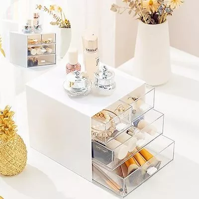Desk Organizer Storage With Drawers Makeup Organizer Stackable Clear Plastic  • $21.43