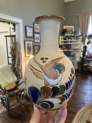 TONALA Mexico Pottery Bird Vase Hand Painted Signed 8.25  • $21