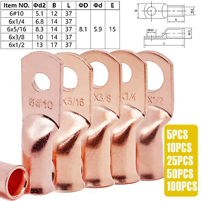Bare Copper Cable Wire Lugs Ring Terminals 8-4/0 AWG Battery Wire Welding Cable • $8.99