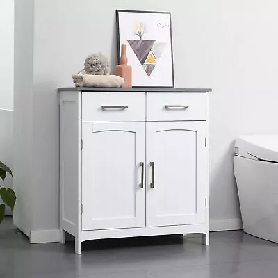 Modern Bathroom Floor Cabinet Freestanding Storage Cupboard W/ 2 Drawers White • $93.59
