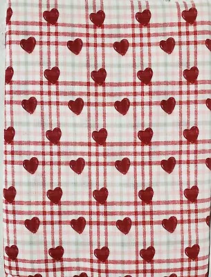 Cotton Fabric Printed Tablecloth 60  RoundHEARTS DOBBY ON WHITE & RED PLAIDCCL • $24.99