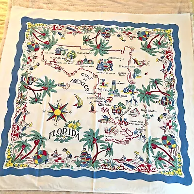 Vintage Florida Souvenir Tablecloth Map Very Good Condition • $35