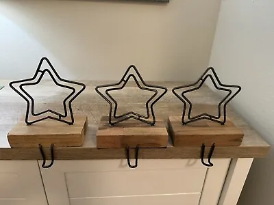 Crate And Barrel Metal Star Christmas Stocking Holders Hangars Set Of 3  • $28.15