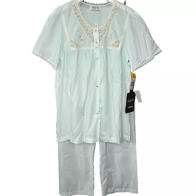 Vintage Vanity Fair 2 Piece Pajama Set Short Sleeve Pants Size M Mint Green New • $24.47