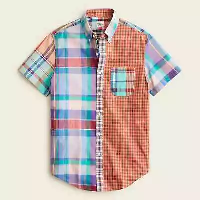 J Crew Men's Indian Madras Mixed Plaid Color Block Relaxed Fit Shirt M - NWT $79 • $31.49