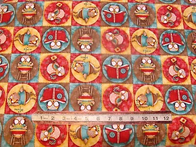 15  X 43  Owls Students Math Reading Lunchbox Debbie Mumm Patch On Cotton Fabric • $2.94