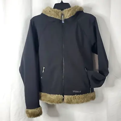 Marmot Furlong Jacket Women's Sz Medium M Soft Shell Faux Fur Trim Hood Coat • $26.52