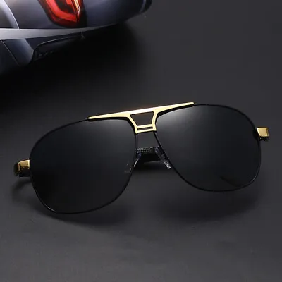 Polarized Sunglasses Aviators Pilot Polarised  Sun Glasses Black Gold Mens UV400 • £7.99