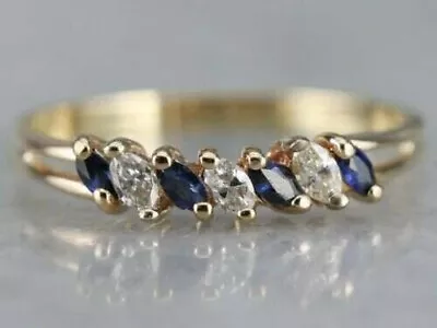 2CT Marquise Cut Created Blue Sapphire 14K Yellow Gold Plated Women's Band Ring • $84.49