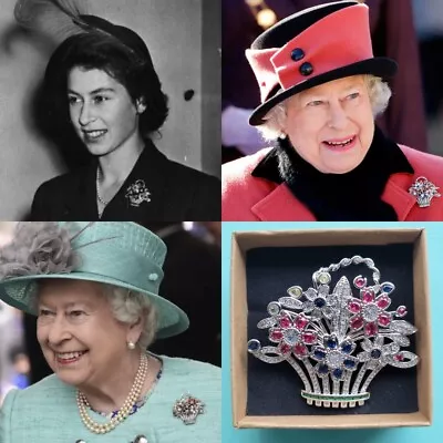 Queen Elizabeth II Flower Basket Brooch Royal Replicagift • £54.99