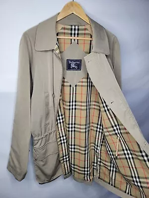 Vintage Burberry London Women's Trench Coat Size Medium Beige Nova Check Tartan • $197.87